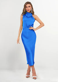 PRETTYGARDEN Women's Summer Satin Dress Elegant Sleeveless Mock Neck Cocktail Party Maxi Dresses