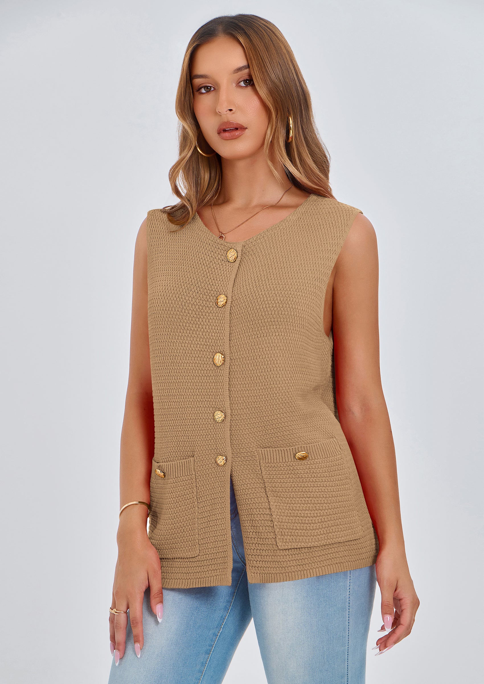 PRETTYGARDEN Women's Knit Sweater Vest Summer Sleeveless Button Down Tank Tops Trendy Business Casual Outfits