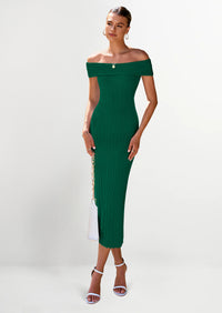 PRETTYGARDEN Summer Dresses for Women Formal Off The Shoulder Midi Bodycon Ribbed Knit Spring Wedding Guest Dress