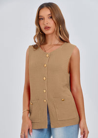 PRETTYGARDEN Women's Knit Sweater Vest Summer Sleeveless Button Down Tank Tops Trendy Business Casual Outfits PRETTYGARDEN