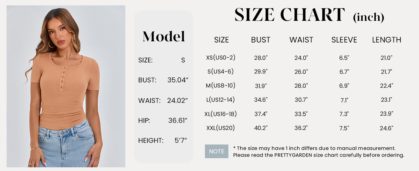 PRETTYGARDEN Women's Spring Summer Short Sleeve Tops Ribbed Henley Button Slim Fit Basic Casual T Shirts Blouse Clothing