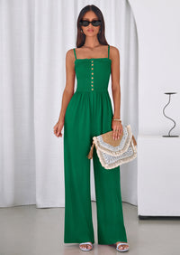 PRETTYGARDEN Jumpsuits for Women Summer Sleeveless Smocked Button Wide Leg Rompers Spring Travel One Piece Outfits PRETTYGARDEN