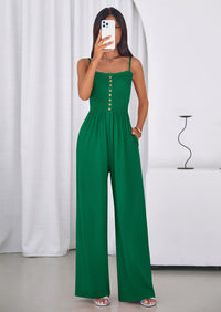 PRETTYGARDEN Jumpsuits for Women Summer Sleeveless Smocked Button Wide Leg Rompers Spring Travel One Piece Outfits PRETTYGARDEN