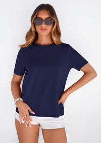 PRETTYGARDEN Womens Summer Tops Casual Basic Crewneck Short Sleeve Shirts Spring Fashion Clothing Going Out Outfits PRETTYGARDEN