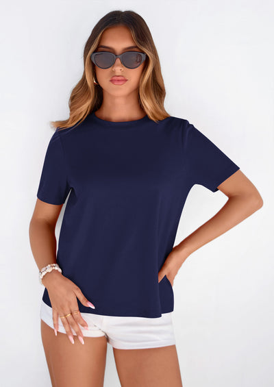 PRETTYGARDEN Womens Summer Tops Casual Basic Crewneck Short Sleeve Shirts Spring Fashion Clothing Going Out Outfits PRETTYGARDEN