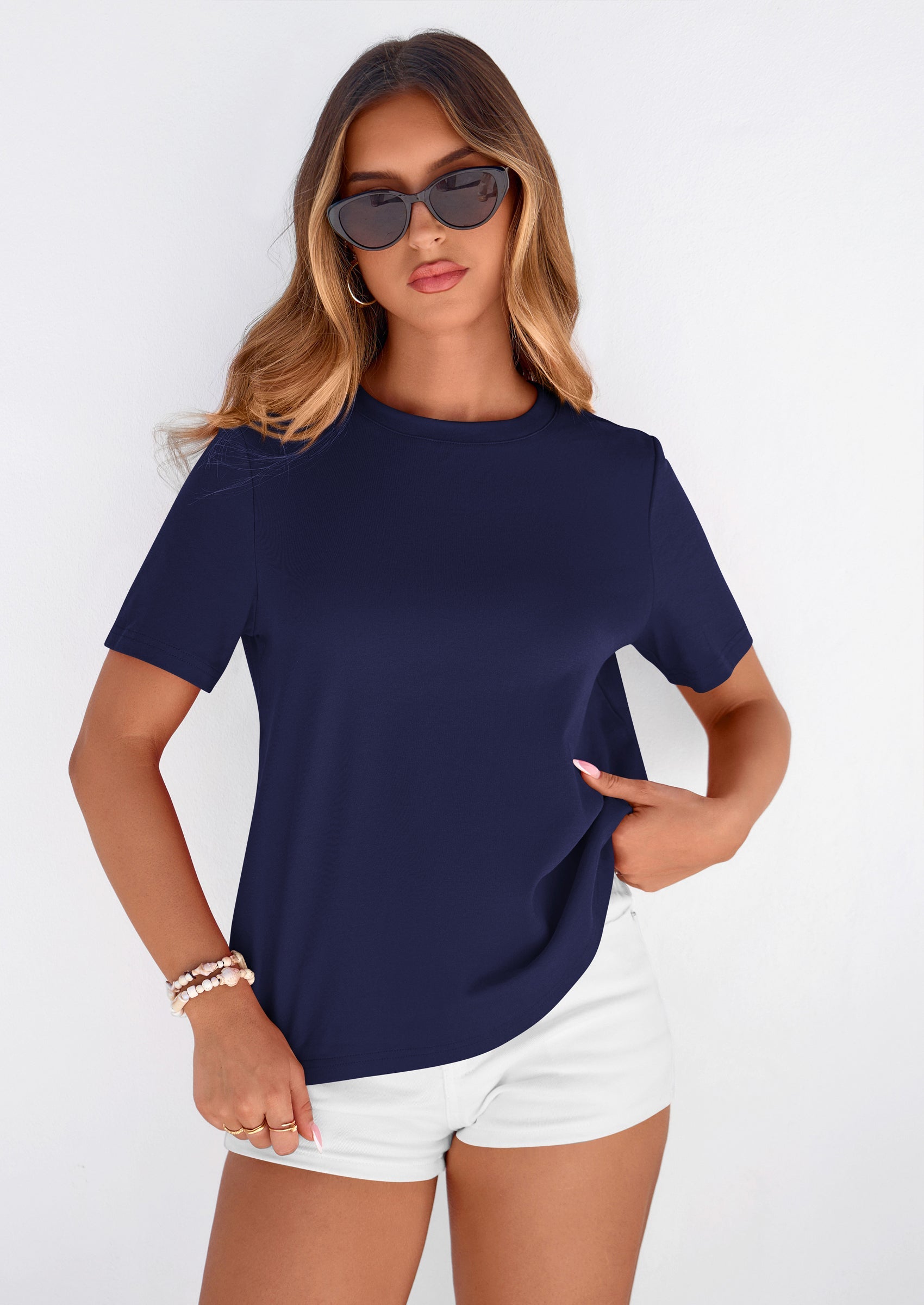 PRETTYGARDEN Womens Summer Tops Casual Basic Crewneck Short Sleeve Shirts Spring Fashion Clothing Going Out Outfits PRETTYGARDEN