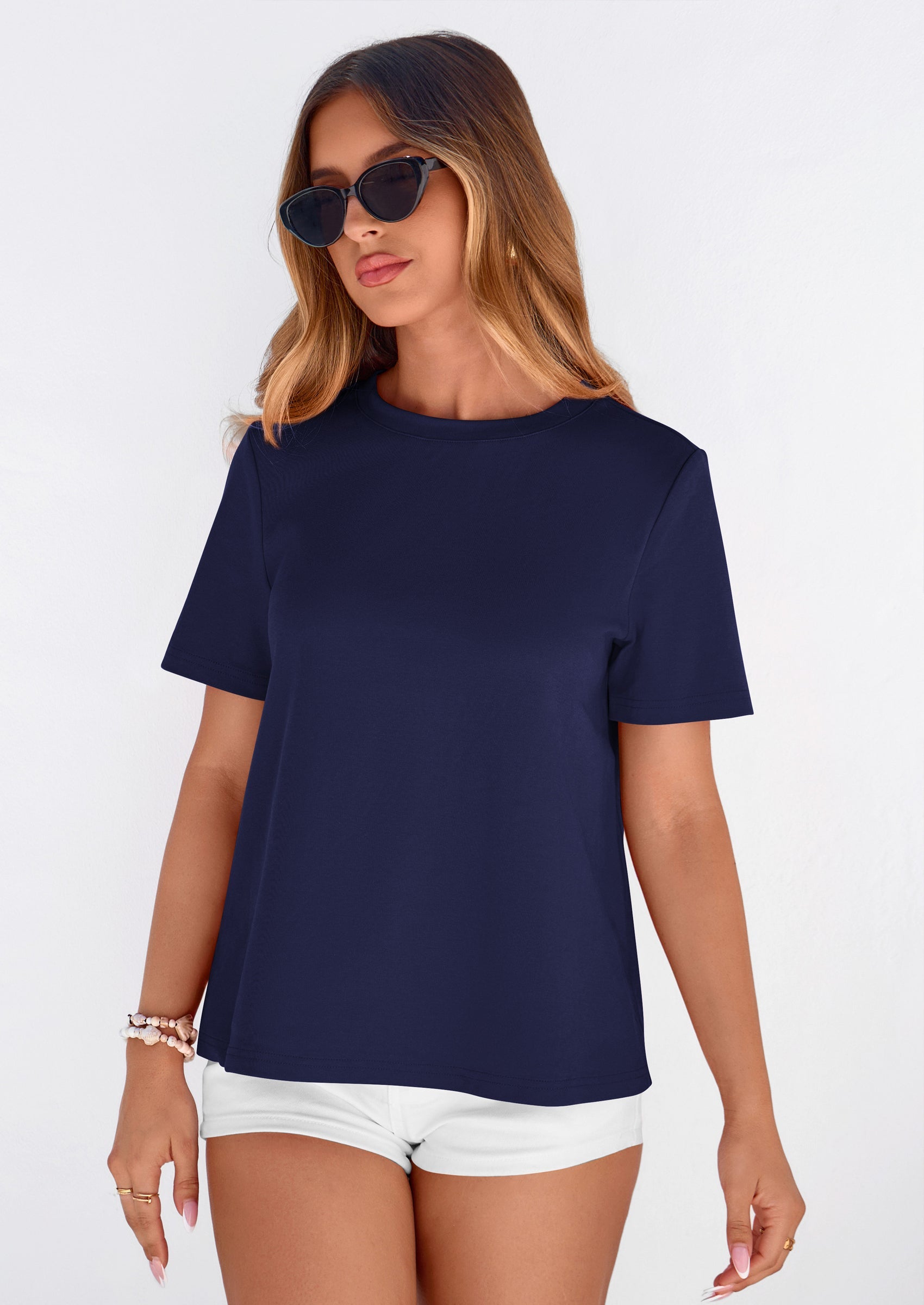 PRETTYGARDEN Womens Summer Tops Casual Basic Crewneck Short Sleeve Shirts Spring Fashion Clothing Going Out Outfits PRETTYGARDEN