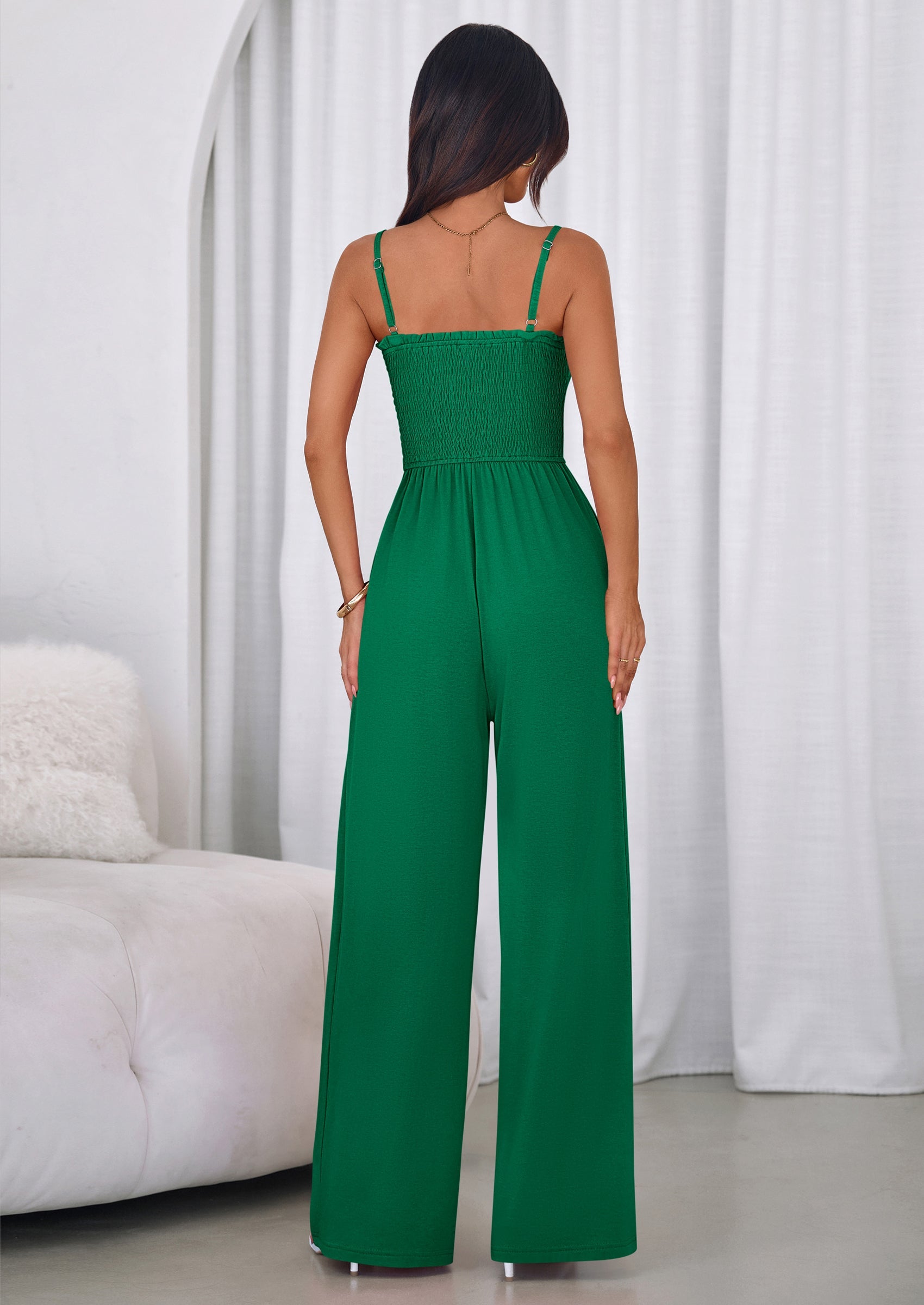 PRETTYGARDEN Jumpsuits for Women Summer Sleeveless Smocked Button Wide Leg Rompers Spring Travel One Piece Outfits PRETTYGARDEN