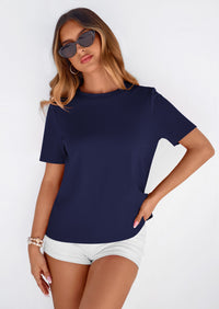 PRETTYGARDEN Womens Summer Tops Casual Basic Crewneck Short Sleeve Shirts Spring Fashion Clothing Going Out Outfits PRETTYGARDEN