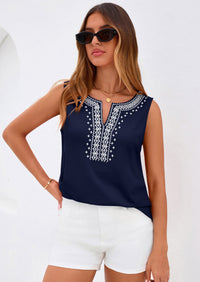 PRETTYGARDEN Womens Tank Tops Summer Causal V Neck Sleeveless Shirts Floral Print Embroidered Beach Vacation Boho Top PRETTYGARDEN