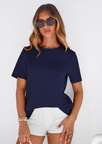 PRETTYGARDEN Womens Summer Tops Casual Basic Crewneck Short Sleeve Shirts Spring Fashion Clothing Going Out Outfits PRETTYGARDEN