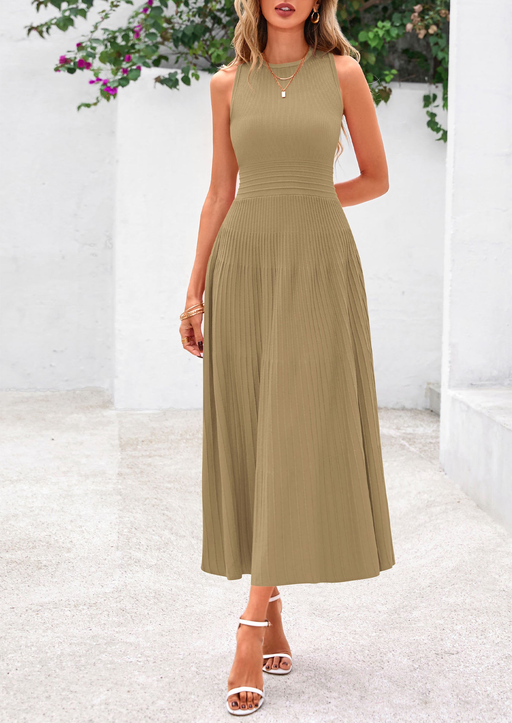 PRETTYGARDEN Spring Casual Dresses for Women Summer Business Work Midi Sleeveless A Line Pleated Cocktail Dress