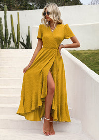 PRETTYGARDEN Women's Summer Maxi Dress Casual Wrap Floral Boho Short Sleeve V Neck Split Ruffle Beach Long Dresses