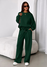 PRETTYGARDEN 2 Piece Sets For Women Fall Trendy Long Sleeve Sweatshirt Wide Leg Pants Loungewear Set Matching Sweatsuit