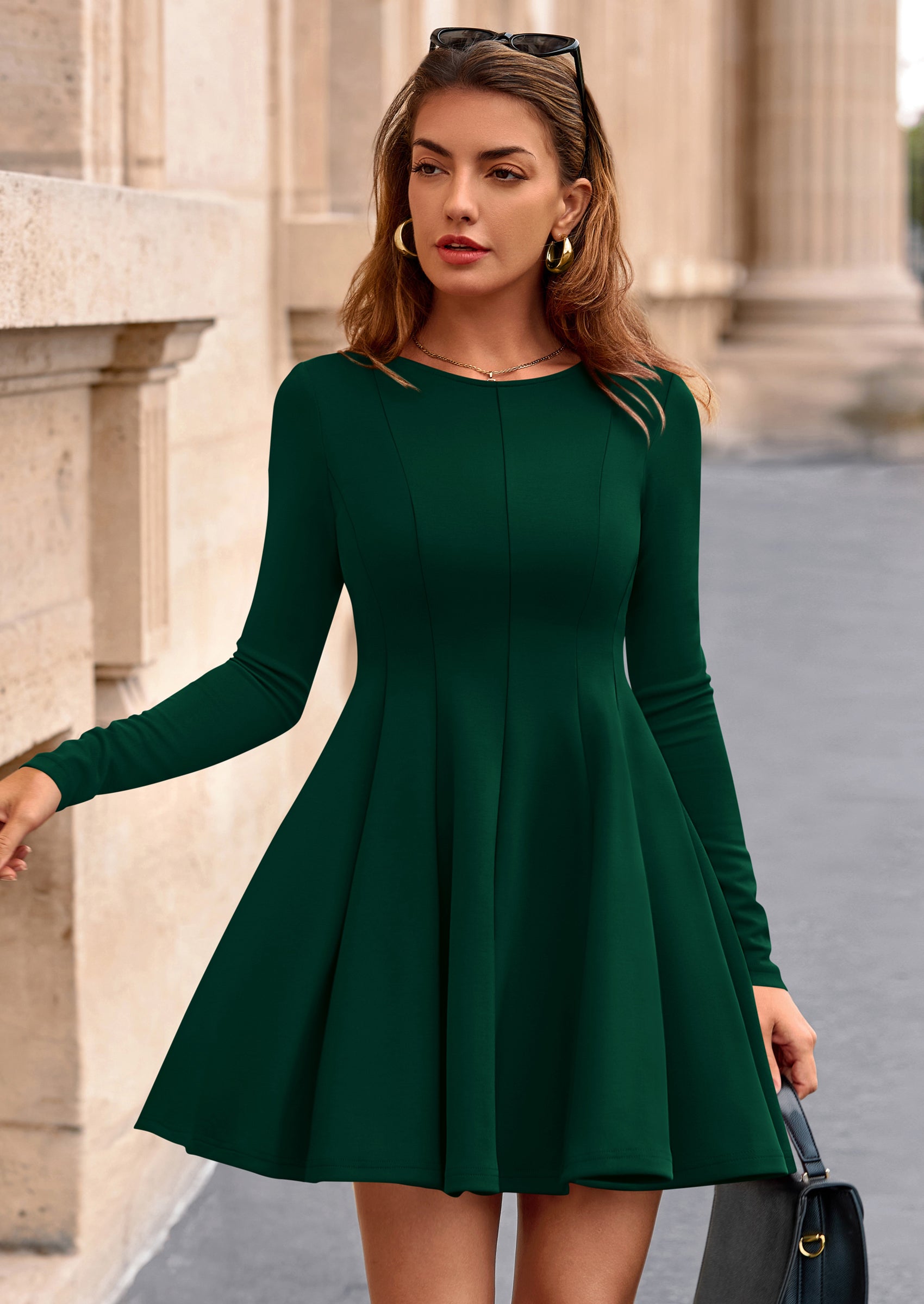 PRETTYGARDEN Fall Cocktail Dresses for Women Elegant Classy Wedding Guest Long Sleeve Homecoming Party A Line Mini Dress