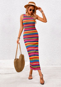 PRETTYGARDEN Womens Maxi Tank Spring Dress Sleeveless Crew Neck Striped Side Slit Casual Long Bodycon Dresses