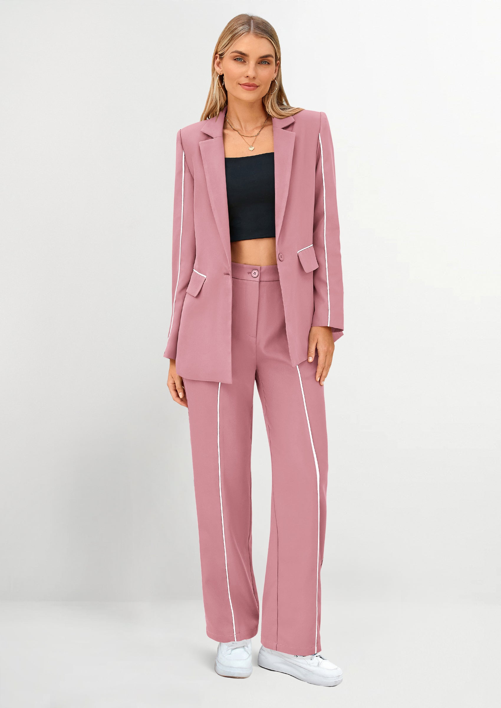 Ensemble 2 pièces pour femme : Blazer à manches longues et pantalon décontracté Ensemble 2 pièces pour femme : Blazer à manches longues et pantalon décontracté