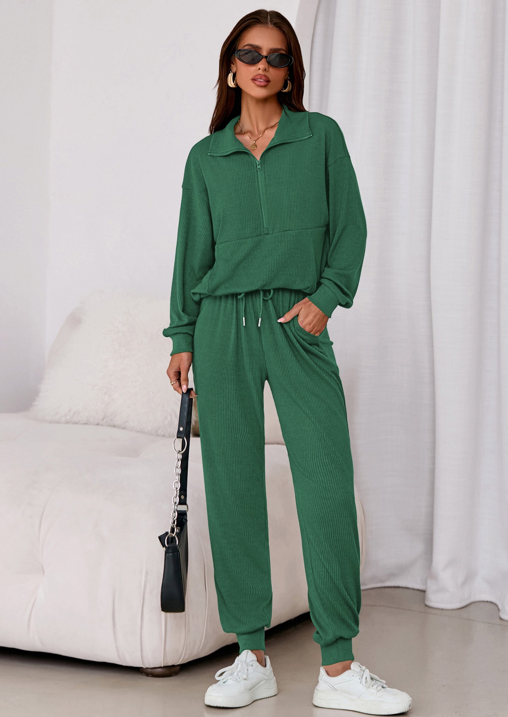 PRETTYGARDEN Women's Fall 2 Piece Lounge Sets Zip Up Sweatshirt Jogger Pants Sweat Track Suits Travel Outfit Winter Clothing