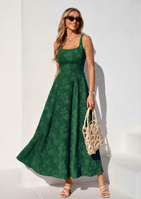 PRETTYGARDEN Womens Summer Maxi Dresses Casual Sleeveless Square Neck Jacquard Flowy Wedding Guest Beach Boho Long Dress
