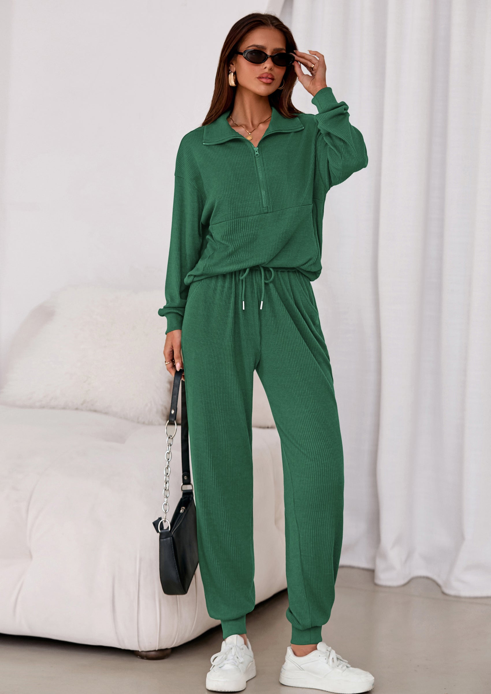 PRETTYGARDEN Women's Fall 2 Piece Lounge Sets Zip Up Sweatshirt Jogger Pants Sweat Track Suits Travel Outfit Winter Clothing