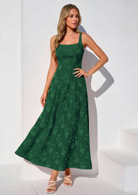 PRETTYGARDEN Womens Summer Maxi Dresses Casual Sleeveless Square Neck Jacquard Flowy Wedding Guest Beach Boho Long Dress