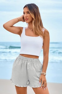 PRETTYGARDEN Womens Boxer Shorts Y2K Ruffle Pajama Summer Spring Lounge Sleep Striped Casual Beach Pj Bottoms Pockets PRETTYGARDEN