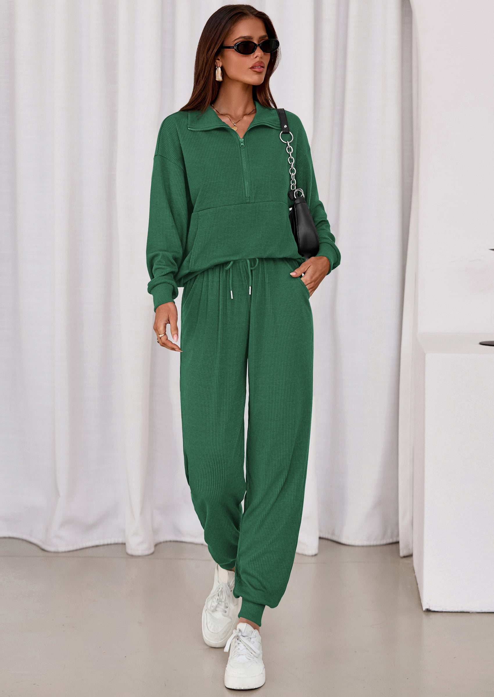 PRETTYGARDEN Women's Fall 2 Piece Lounge Sets Zip Up Sweatshirt Jogger Pants Sweat Track Suits Travel Outfit Winter Clothing