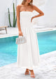 Women's Strapless Wedding Guest Dresses 2025 Summer Trendy Elegant Smocked Tube Top Maxi Long Flowy Sundress