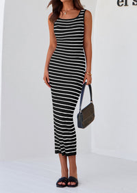 Womens Summer Tank Dress Casual Sleeveless Striped Ribbed Knit Long Dresses Beach Vacation Sundress