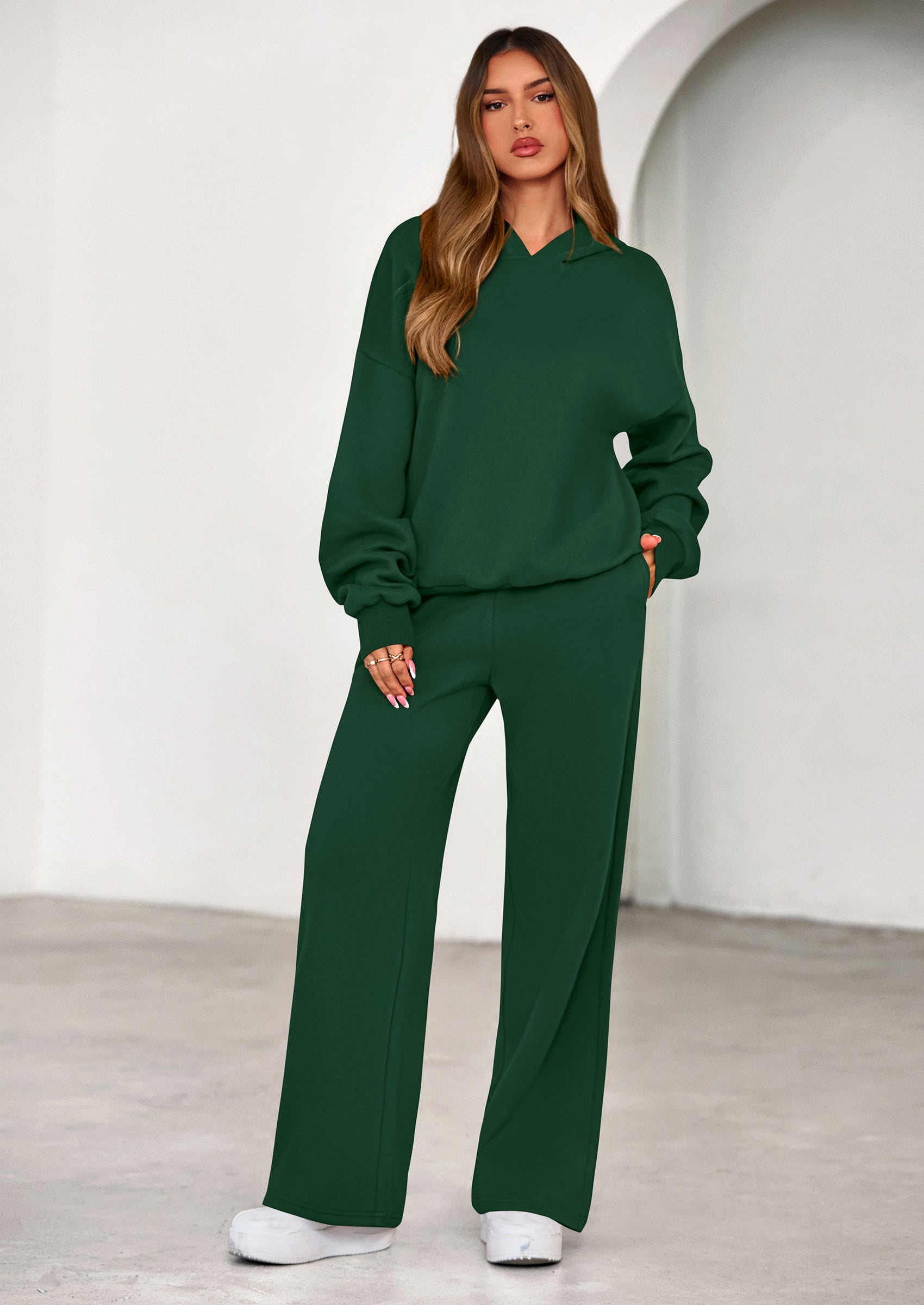 PRETTYGARDEN Womens Sweatsuits 2 Piece Set Casual Winter Long Sleeve Hoodie Loose Wide Leg Sweatpants Fall Tracksuit