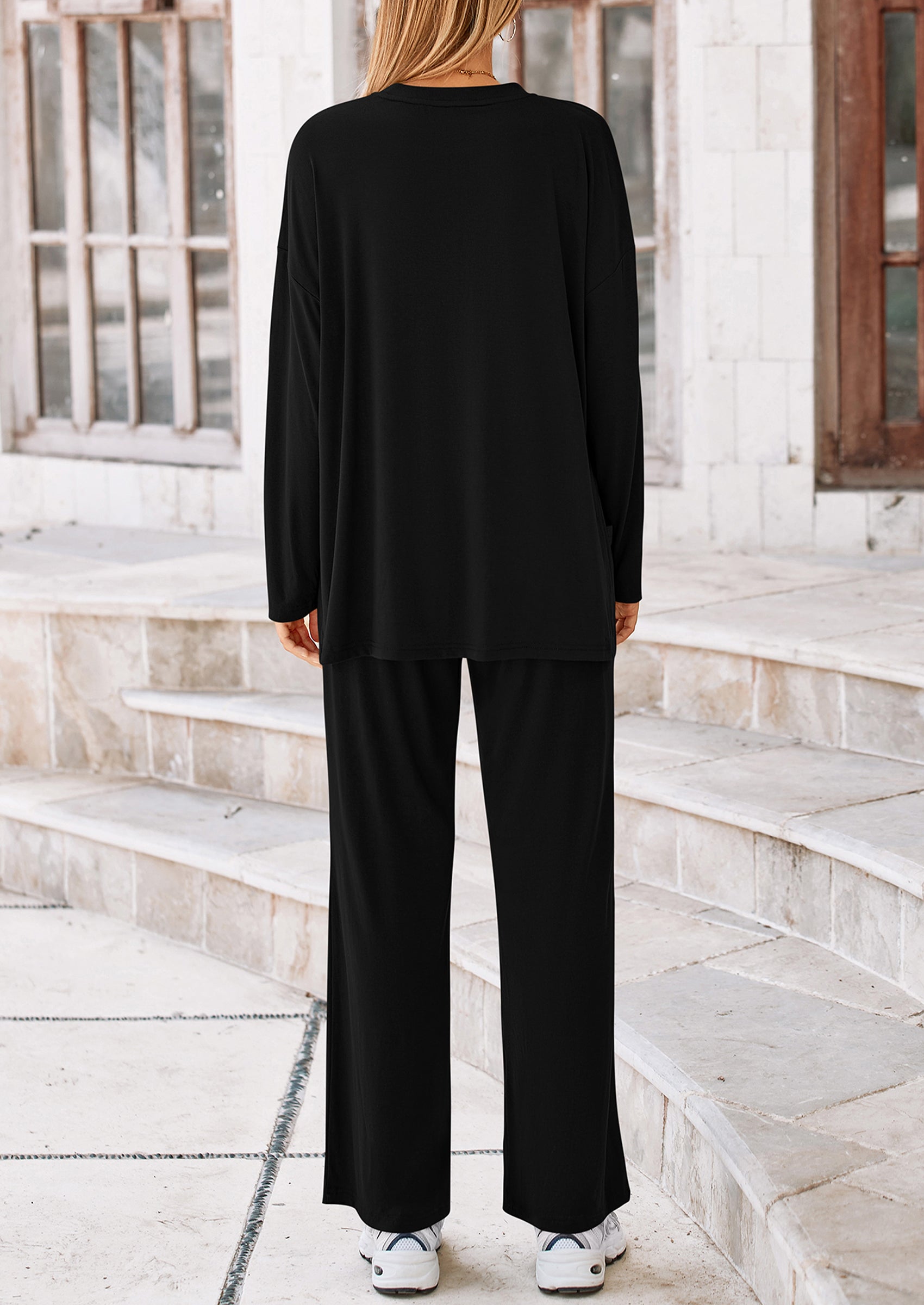 PRETTYGARDEN Women's Two Piece Lounge Sets Matching Long Sleeve Shirts Wide Leg Pants Tracksuits Travel Outfits Fall Clothes