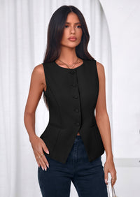 PRETTYGARDEN Womens Vests Top Trendy 2026 Spring Sleeveless Blazer Suit Summer Business Casual Work Button Down Waistcoat PRETTYGARDEN