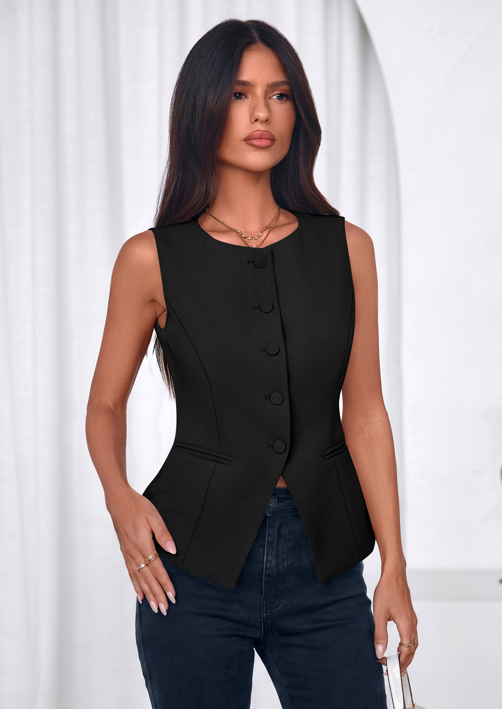 PRETTYGARDEN Womens Vests Top Trendy 2026 Spring Sleeveless Blazer Suit Summer Business Casual Work Button Down Waistcoat PRETTYGARDEN