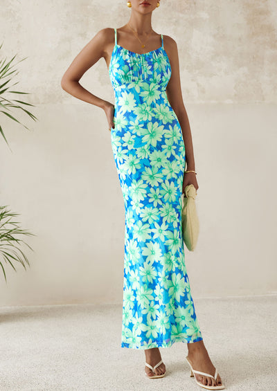 PRETTYGARDEN Women's Bodycon Maxi Dress Floral Sundress Sleeveless Spaghetti Strap Cocktail Party Dress