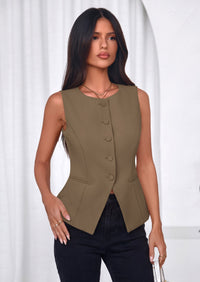 PRETTYGARDEN Womens Vests Top Trendy 2026 Spring Sleeveless Blazer Suit Summer Business Casual Work Button Down Waistcoat PRETTYGARDEN