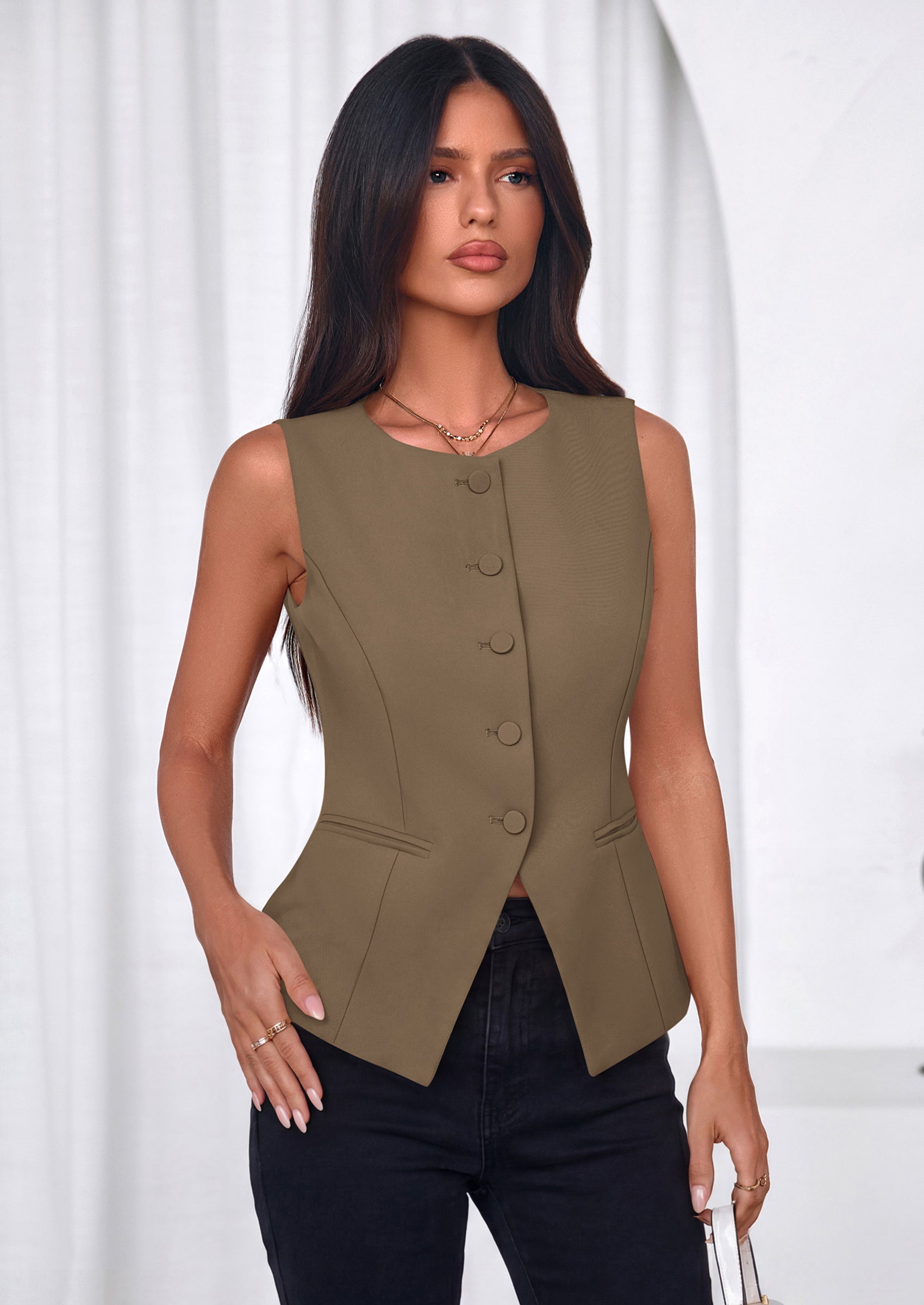 PRETTYGARDEN Womens Vests Top Trendy 2026 Spring Sleeveless Blazer Suit Summer Business Casual Work Button Down Waistcoat PRETTYGARDEN