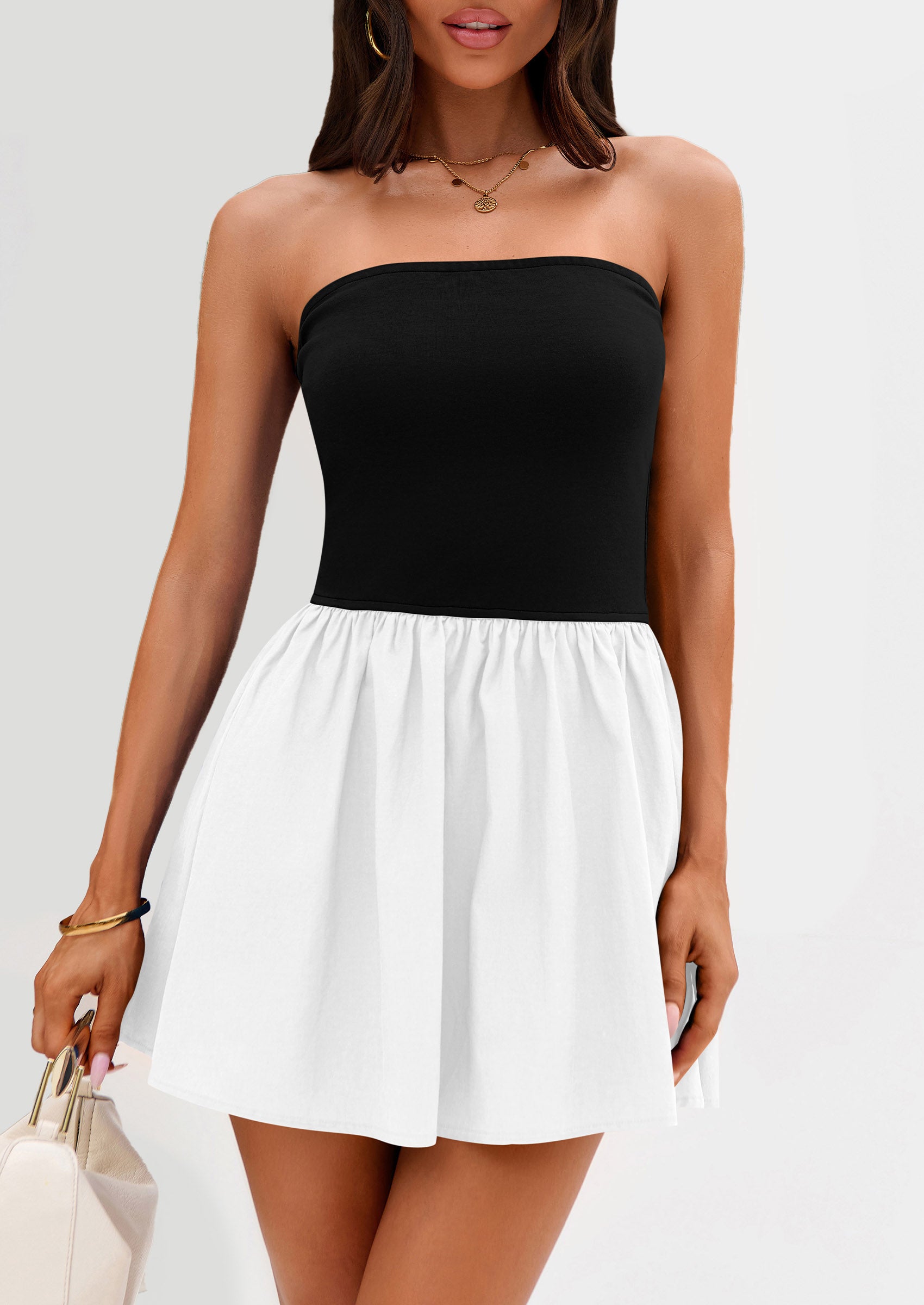 Strapless Casual Tube Top Ruffle A Line Patchwork Mini Dresses Mini Party Dresses