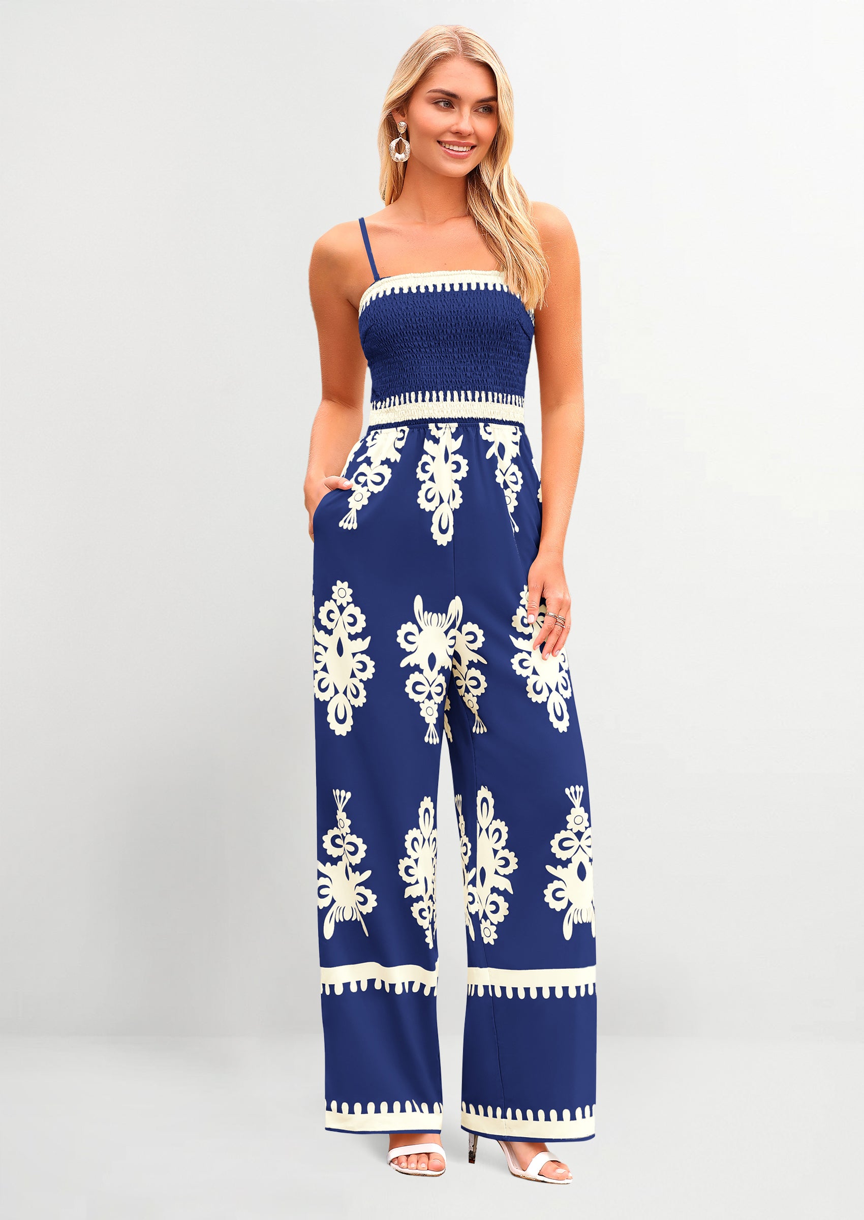 PRETTYGARDEN Boho Jumpsuits Beach Vacation Outfits Spaghetti Strap Wide Leg Pants Rompers