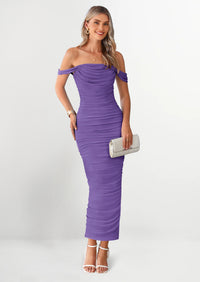 PRETTYGARDEN Womens Off The Shoulder Dress Ruched Bodycon Sleeveless Split Cocktail Party Maxi Dresses