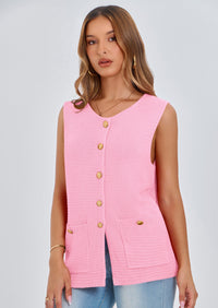 PRETTYGARDEN Women's Knit Sweater Vest Summer Sleeveless Button Down Tank Tops Trendy Business Casual Outfits PRETTYGARDEN