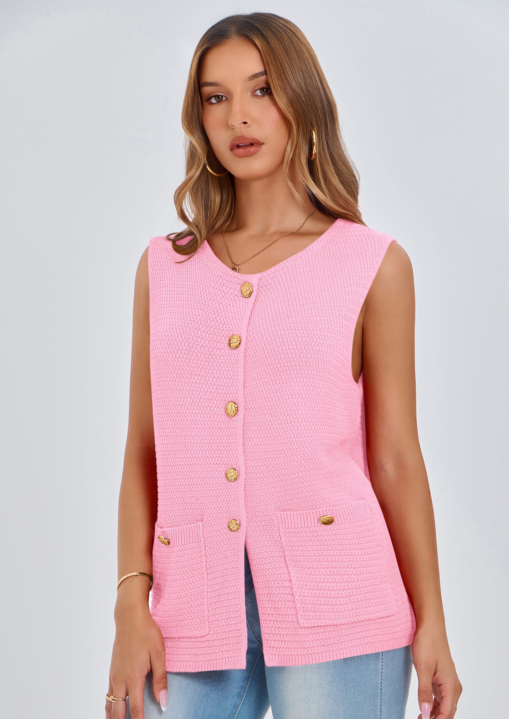 PRETTYGARDEN Women's Knit Sweater Vest Summer Sleeveless Button Down Tank Tops Trendy Business Casual Outfits PRETTYGARDEN