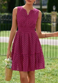 PRETTYGARDEN Women's Summer Dresses Sleeveless V Neck Eyelet Hollow Out Swing A Line Beach Vacation Sun Dress