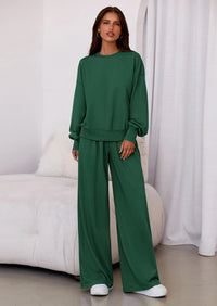 PRETTYGARDEN Womens 2 Piece Sets Long Sleeve Sweatshirt Wide Leg Pants Loose Matching Lounge Set Trendy Fall Outfits