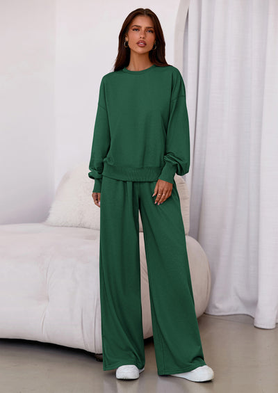 PRETTYGARDEN Womens 2 Piece Sets Long Sleeve Sweatshirt Wide Leg Pants Loose Matching Lounge Set Trendy Fall Outfits