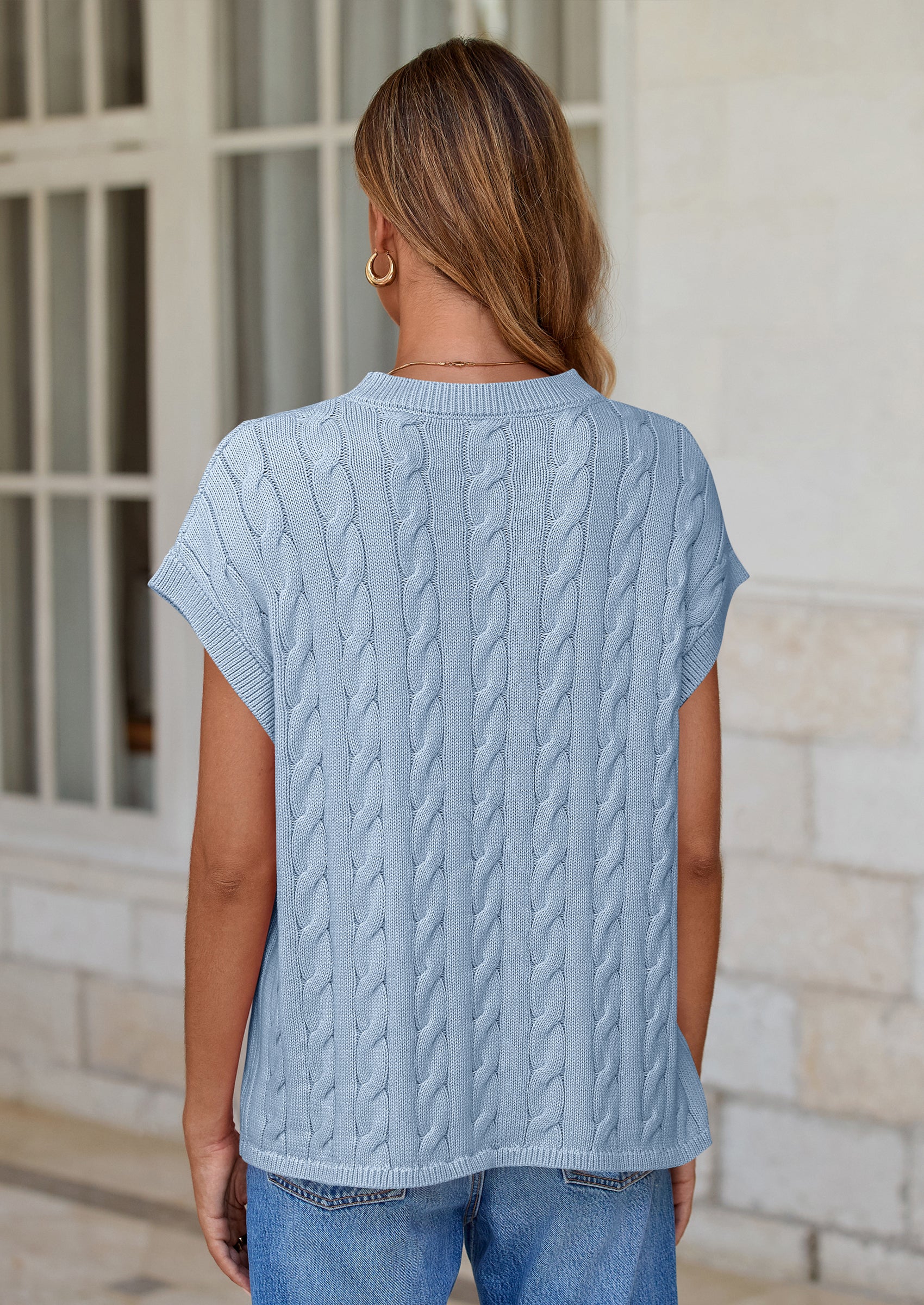 PRETTYGARDEN Women's Sweater Vest Summer Short Sleeve Tops Casual Crewneck Knit Oversized Pullover Trendy Spring Outfits PRETTYGARDEN