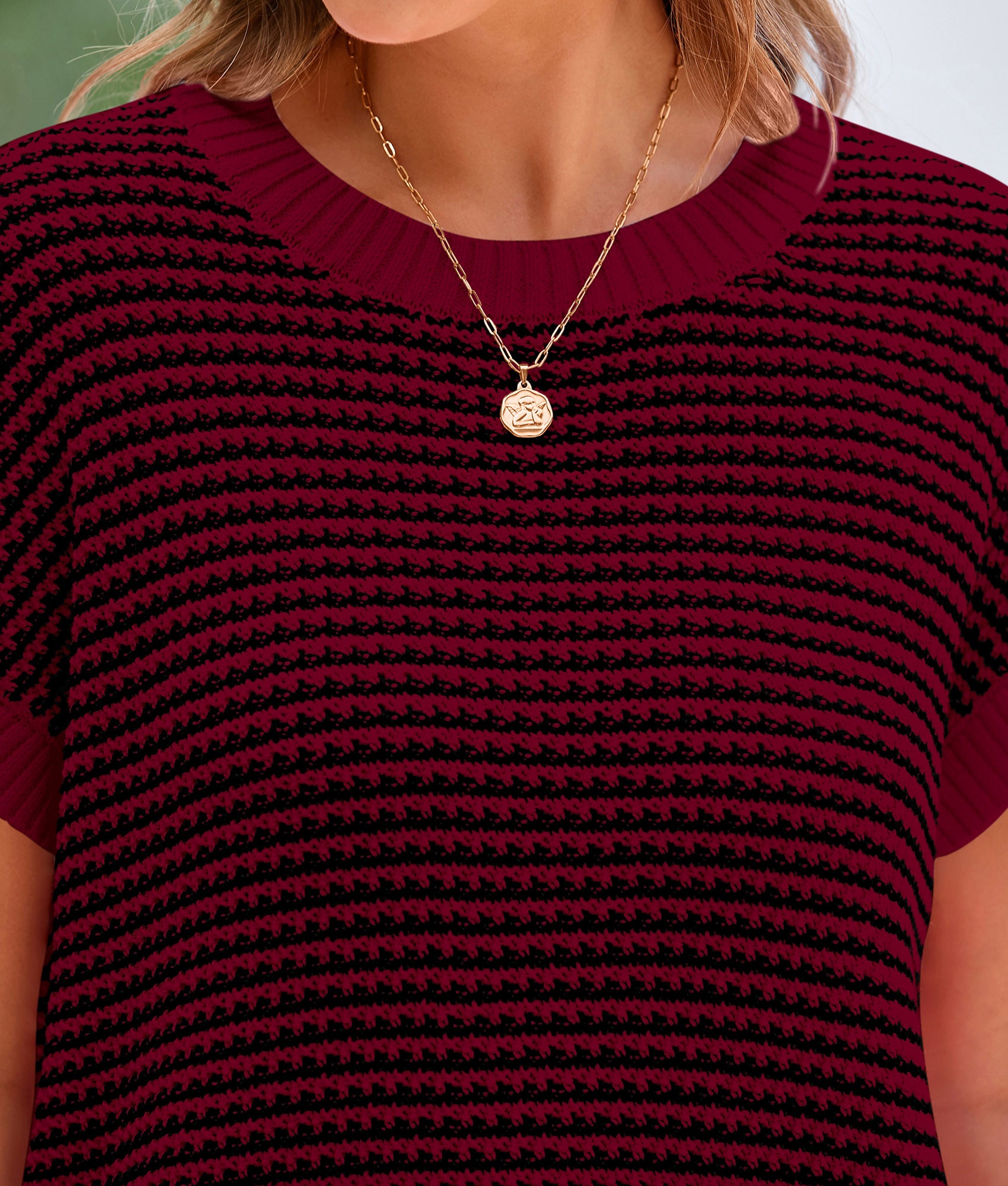 PRETTYGARDEN Womens Short Sleeve Sweater Spring Summer Round Neck Striped Pullover Cap Sleeve Knit Sweater Vest Tops