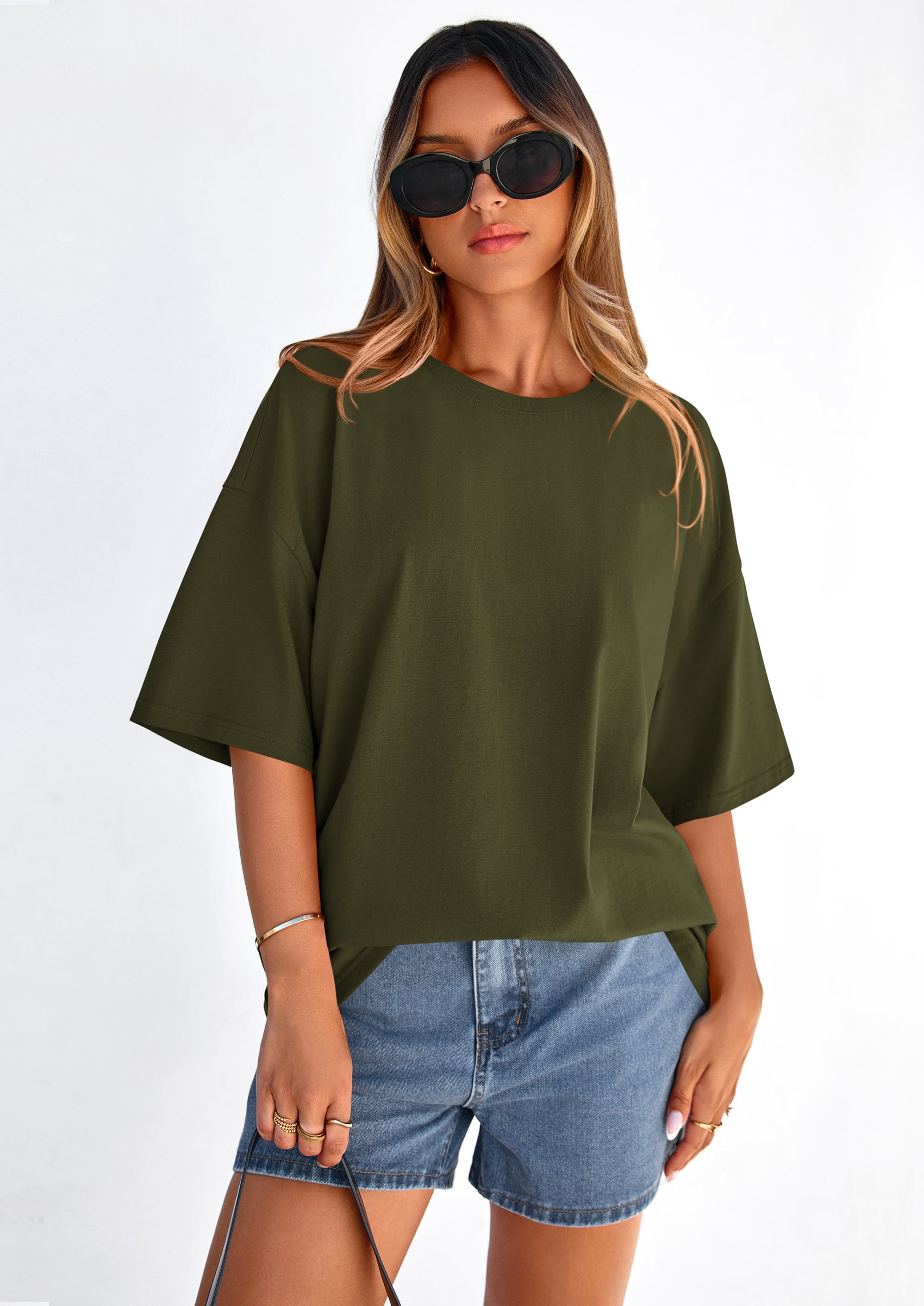 PRETTYGARDEN Women's Spring Going Out Tops Casual Short Sleeve Crewneck Loose Fit Basic Cute Tee Shirts Summer Outfits PRETTYGARDEN