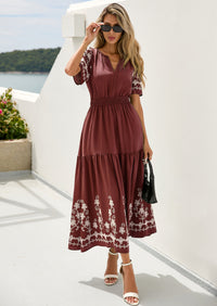 PRETTYGARDEN Women's Summer Boho Maxi Dress Spring Floral Short Sleeve V Neck A Line Flowy Beach Wedding Guest Dresses PRETTYGARDEN