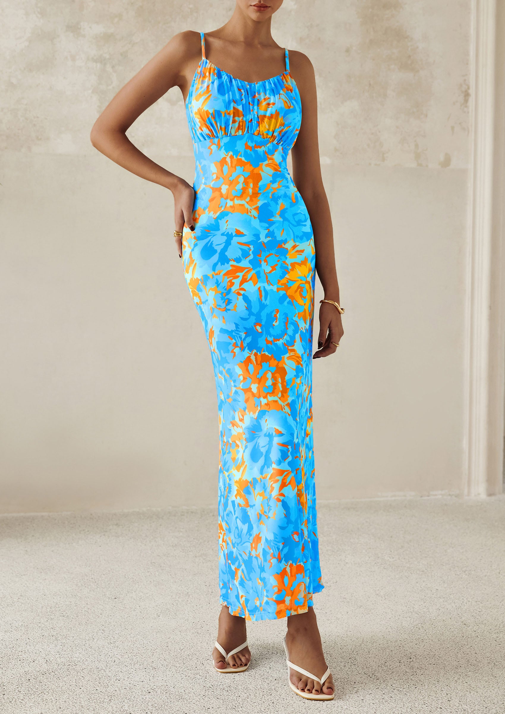 PRETTYGARDEN Women's Bodycon Maxi Dress Floral Sundress Sleeveless Spaghetti Strap Cocktail Party Dress