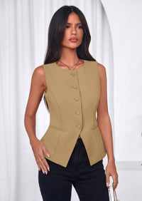 PRETTYGARDEN Womens Vests Top Trendy 2026 Spring Sleeveless Blazer Suit Summer Business Casual Work Button Down Waistcoat PRETTYGARDEN